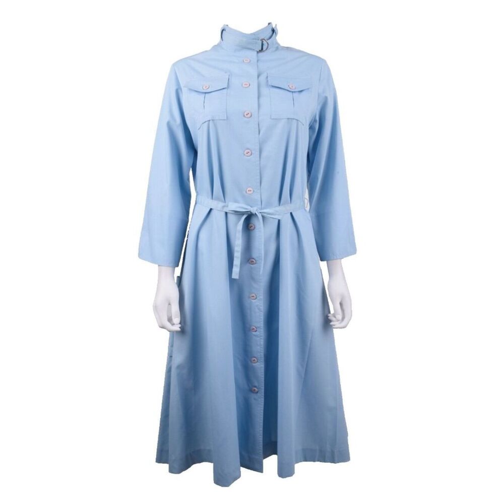 Vintage Serbin of Florida Womans Shirt Dress Size 12 Blue Tie Belt Neru Collar